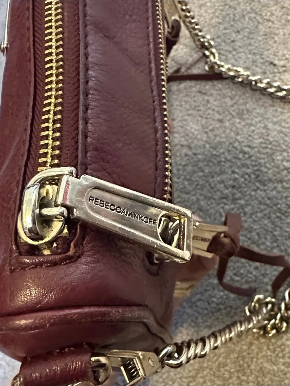 Rebecca Minkoff Burgundy Real Leather Crossbody with Chain Strap and Studs GUC